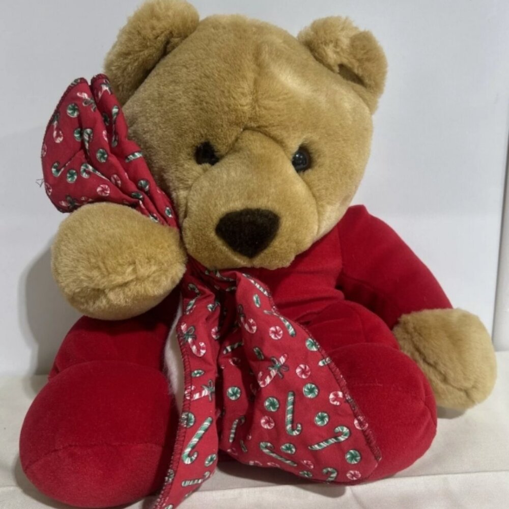 Vintage Commonwealth Christmas Brown Bear Plush Stuffed Red Candy Motif Blanket